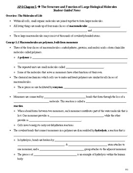 Preview of AP®Chapter 5 the Structure and Function of Large Biological Molecules Notes