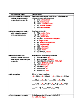 AP Chemistry, Chapter 3 Review Sheet for Tro, A Molecular Approach 3e
