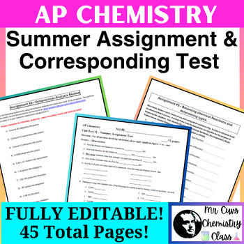 Preview of AP Chemistry Summer Assignment & Corresponding Unit Test (3 versions!)