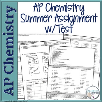 Preview of AP Chemistry Summer Assignment w/Test