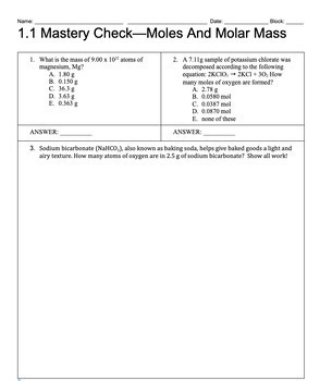 Preview of AP Chemistry Unit 1 Mastery Checks