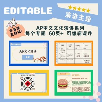 Preview of AP Chinese cultural presentation editable slides--AP文化演讲主题课件