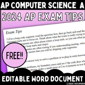Preview of AP® Computer Science A FREE 2024 AP Exam Tips