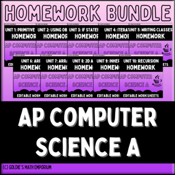 Preview of Goldie's AP® Computer Science A Homework BUNDLE