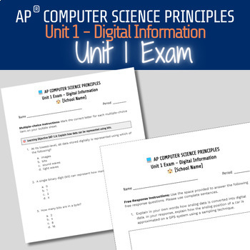 Preview of AP® Computer Science Principles (AP® CSP) Unit 1 Exam - Digital Information