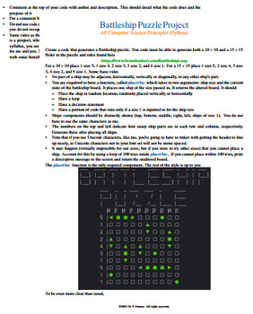 Preview of AP Computer Science Principles - Battleship Puzzle Project (Python)