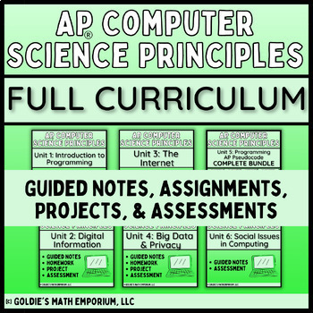 Preview of Goldie’s FULL CURRICULUM for AP® Computer Science Principles (w/o Python)