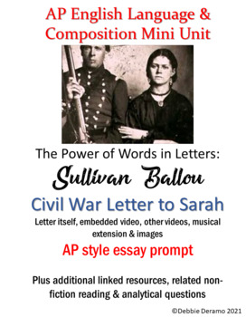 Preview of AP English Language Sullivan Ballou Letter to Sarah mini unit, essay prompt