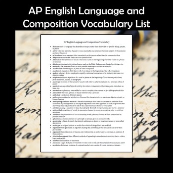 Preview of AP English Language and Composition Vocabulary List