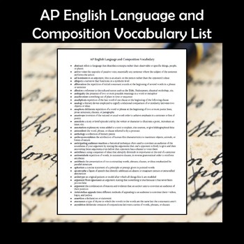 Preview of AP English Language and Composition Vocabulary List - Test Prep Review