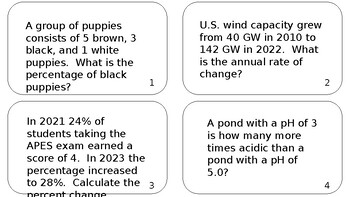 Preview of AP Environmental Science Math Practice Task Cards