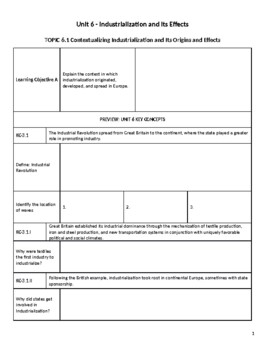 Preview of AP Euro - Unit 6 Graphic Organizer, based on CED