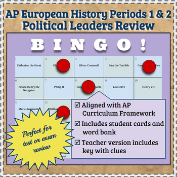 Preview of AP European History Period 1 & 2 Political Leaders Bingo | Editable Exam Review