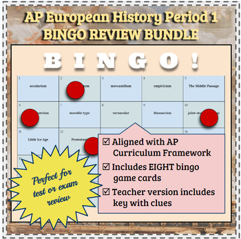 Preview of AP European History Period 1 Bingo | 8 Editable Games | World History Review