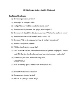 Preview of AP Exam Review Questions to go with 1st College Board AP Exam Review Video #1