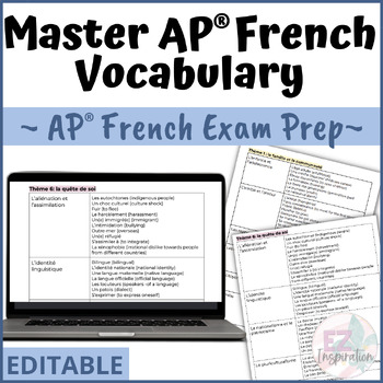 Preview of AP® French Vocabulary | EDITABLE Vocabulary lists to prepare for AP® French Exam