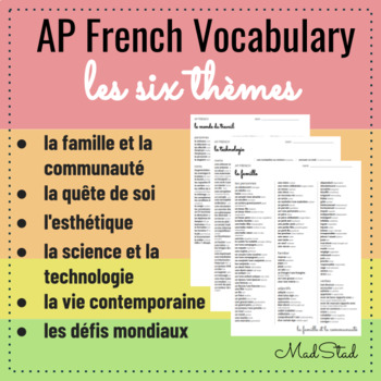 Preview of AP French thematic Vocabulary lists