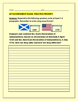 Preview of AP GOVERNMENT: PRACTICE ESSAY: SCOTS & AMERICAN DECLARATIONS OF INDEPENDENCE