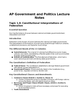 Preview of AP Government 1.8 Constitutional Interpretations of Federalism Lecture Notes