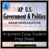 AP Government Argument Essay Organizer- Exam Prep Template!