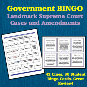 Preview of Government Bingo: Landmark Supreme Court Cases and Amendments