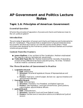 Preview of AP Government Lecture Notes 1.6: Principles of American Government