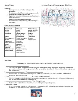 Preview of AP Government Notes and Activity Packet to go with Intro to AP Gov and FRQs PPT