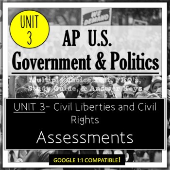 Preview of AP Government- UNIT 3 Assessments: MCQ Test, FRQs, Study Guide, Answer Keys