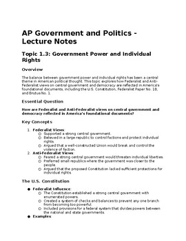 Preview of AP Government and Politics 1.3 Government Power Individual Rights Notes