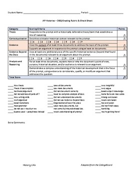 Preview of AP Histories DBQ Student Scoring Rubric
