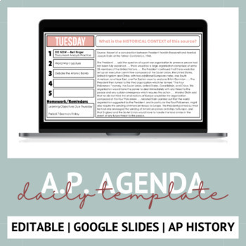 Preview of AP History | APUSH | APEURO | APWH | Daily Agenda Slide Template
