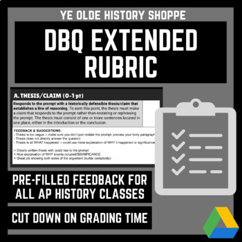 Preview of AP History DBQ Extended Rubric - pre-filled with common feedback - all AP DBQs