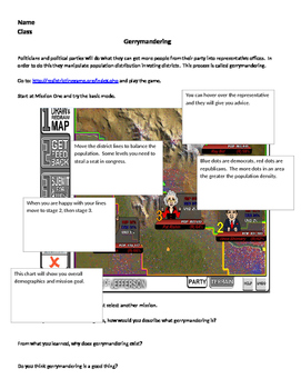 Preview of AP Human Geography: Gerrymandering Online Game Instructions w/ Worksheet