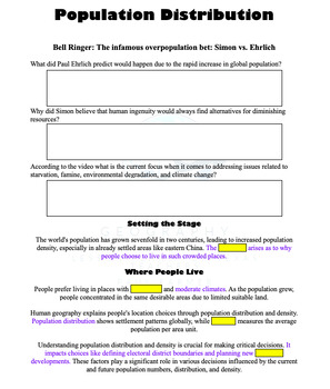 Preview of AP Human Geography - Population Distribution Follow Along Notes