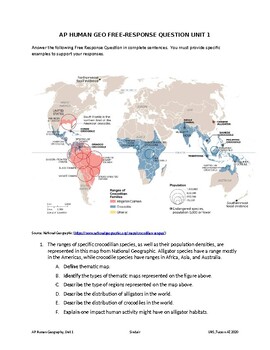 Preview of AP Human Geography: Unit 1 Free Response Question (FRQ)