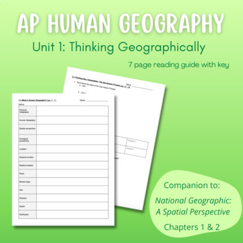 Preview of AP Human Geography Unit 1 Reading Guide - A Spatial Perspective 