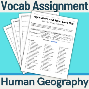 Preview of AP Human Geography - Vocab Assignment (Unit 5: Agriculture and Rural Land Use)