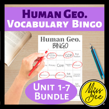 Preview of Human Geography Vocabulary Bingo Unit 1-7 Bundle