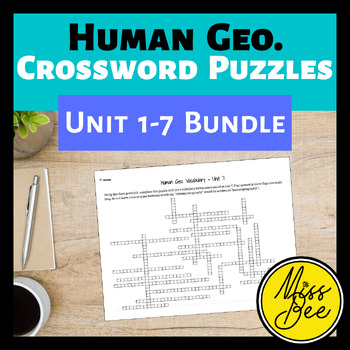Preview of Human Geography Unit 1-7 Crossword Puzzles Bundle