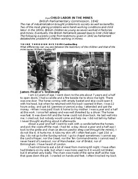 Preview of AP Industrial Revolution: Child Labor in the Mines DBQ