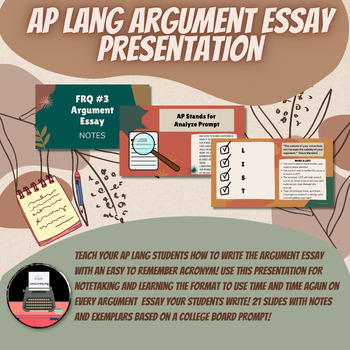 Preview of AP Lang Argument Essay (FRQ #3) Presentation