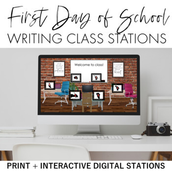 Preview of First Day of School Writing (Composition) Class Stations + Digital Option
