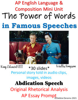 Preview of AP Lang: Power of Speeches Abdication Speech Detailed intro, Essay prompt