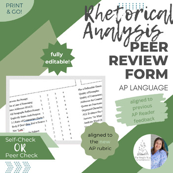 Preview of AP Lang Rhetorical Analysis Essay Peer Review / Checklist