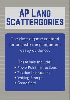 Preview of AP Lang Scattergories: Brainstorming Evidence for Argument Essays
