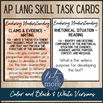 Preview of AP Lang Skill Task Cards | Enduring Understandings & Emphasized Skills