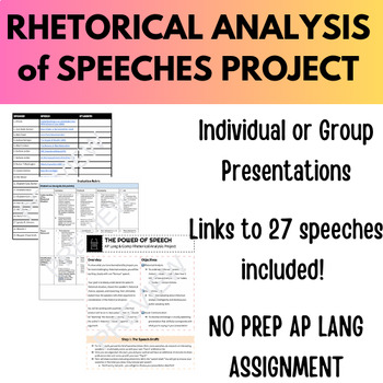 Preview of AP Lang Speech Rhetorical Analysis Project: No Prep Presentation Assignment!