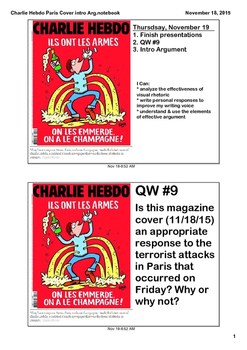 Preview of AP Language Charlie Hebdo Paris Cover Argument Practice Smart Notebook