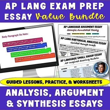 Preview of AP Language Exam Prep Essay Value Bundle Argument Rhetorical Analysis Synthesis