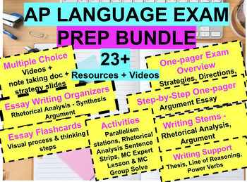 Preview of AP Language Exam BUNDLE - Multiple Choice & Essay Prep, Flashcards, Slides